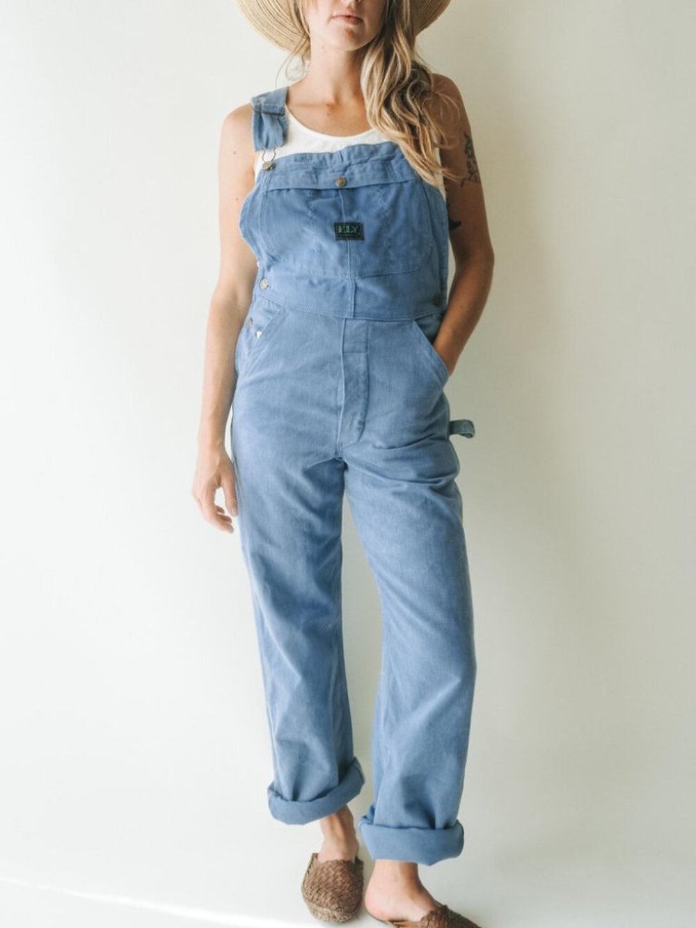Vintage ELY '70s, Light Blue Soft Denim, Carpenter Bib Overalls. Sz M.